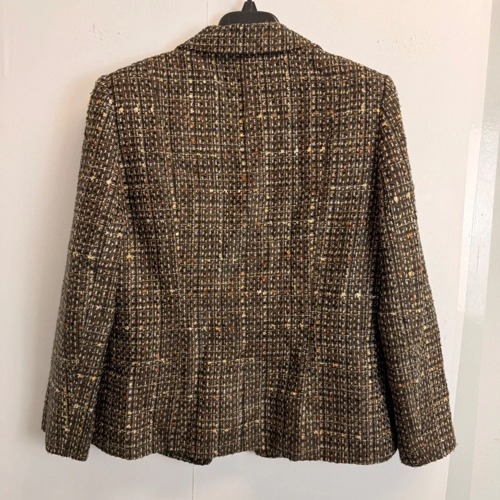 Le Suit Womens Brown Multi Tweed Skirt Suit Set Blazer Pencil Skirt Size 12